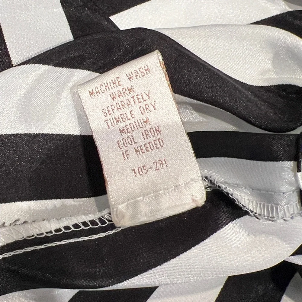 Vintage 2-Piece Black and White Striped Satin Pajama Button Top and Shorts M